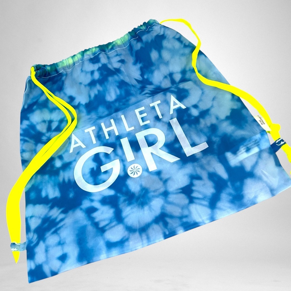 Athleta Girl Tie Dye Drawcord Sport Bag Cinch Sack Sac Blue Neon Yellow NWOT